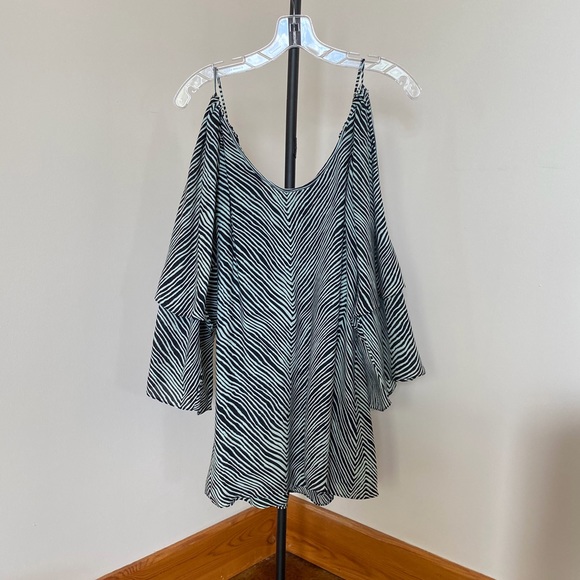 Parker Cold-Shoulder 100% Silk Mini Dress XS Black/White - Picture 11 of 16